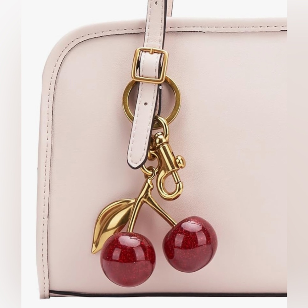NWT Cherry Gold Color Stem Bag Charm Keychain Keyring